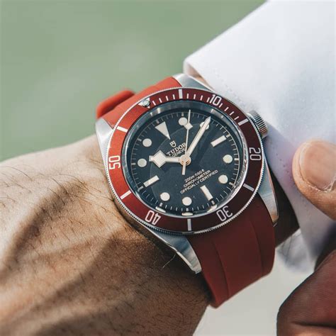 tudor black bay red rubber strap|tudor black bay blue strap.